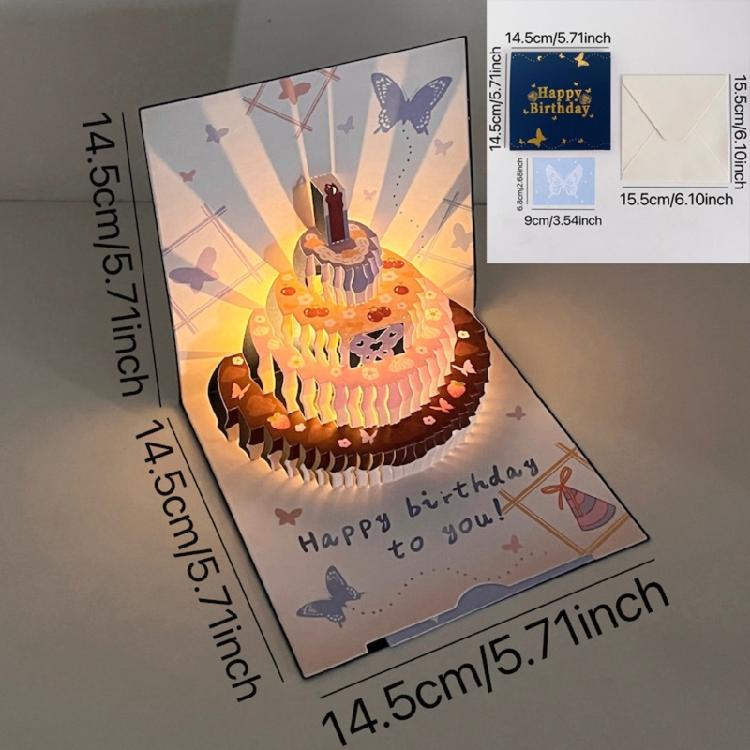 Unique 3D Popping Up Birthday Card with Butterfly Pattern and Cake Designs Musical Light Effect Birthday Greeting Card