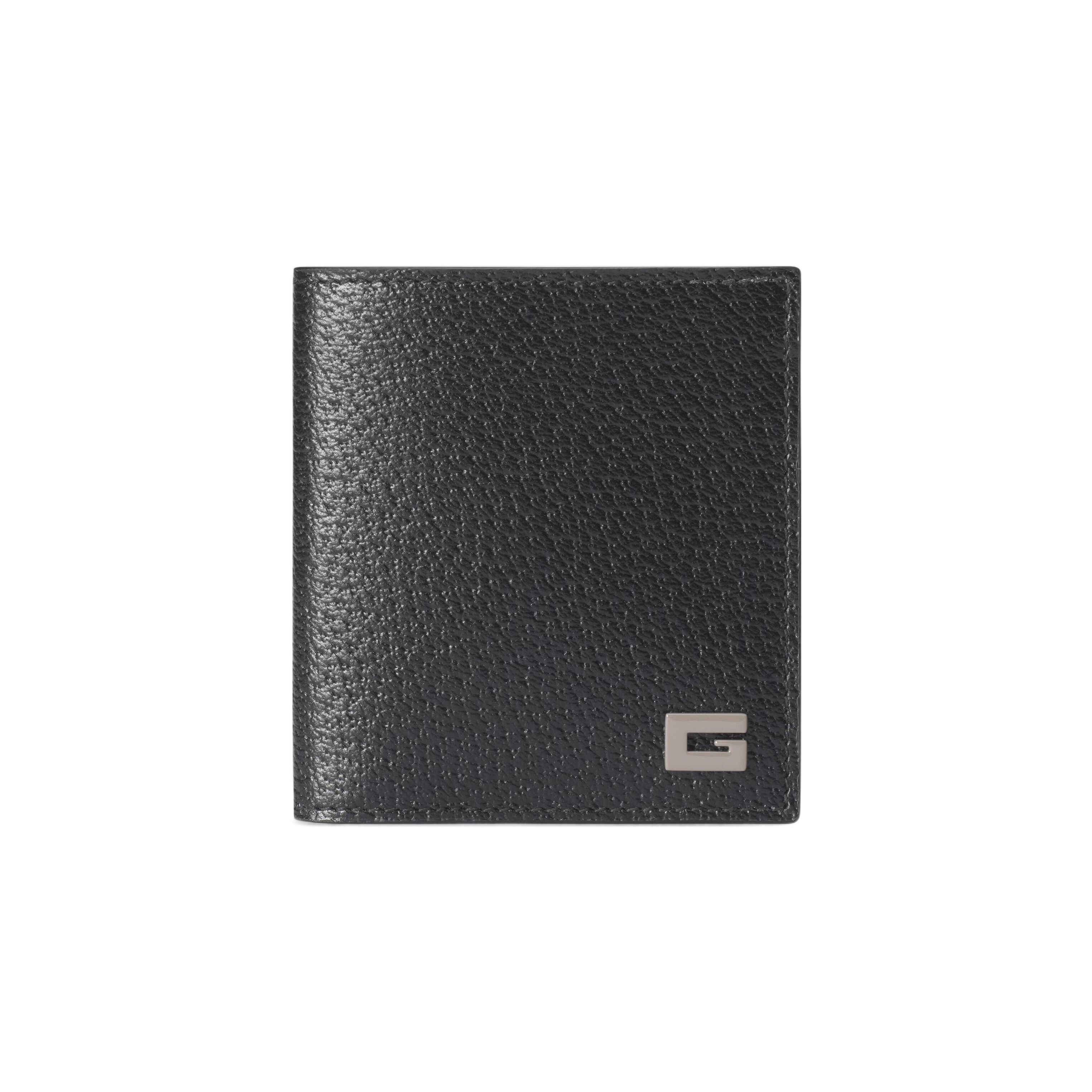 

Gucci G Logo Black Grained Leather Bi-fold Wallet For Unisex Luxury Daily Use Shopping Bag Set(Basic Set+Shopping Bag)