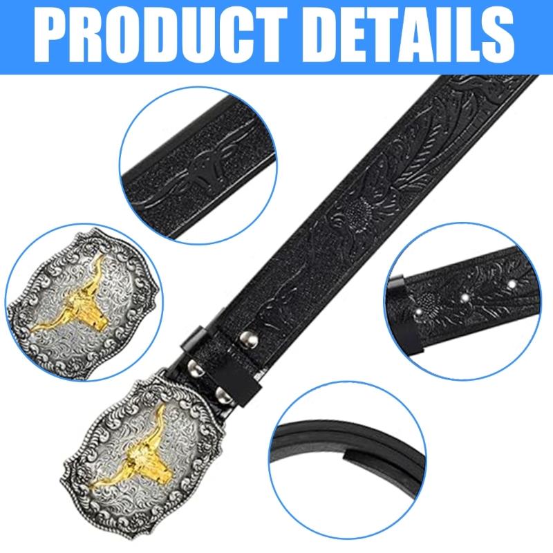 Women Western Belt Engraved Bull Metal Buckle Pants Belt Unisex Cowgirl Belt