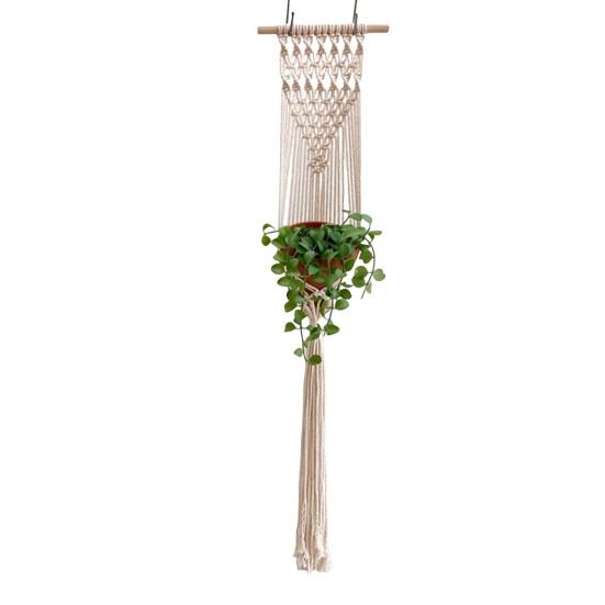 Braided Hanging Basket, Bohemian Wall Tapestry, Knotted Rope Tapestry, Plant Pot Holder Vase Basket for Living Room Nursery Decor