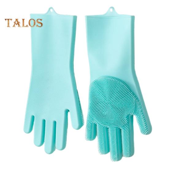 1 Pair Cleaning Gloves Anti-Scalding Reusable Silicone Dishwashing Gloves with Fine Bristles for Home