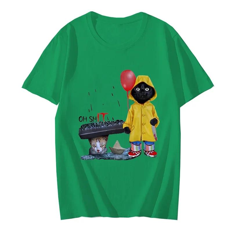 Men's Brand T-shirts Tops Funny Black Cat Tshirts Graphic T Shirts Harajuku Streetwear Hip Hop T Shirt Clothing Horror Cat Tees T-Shirts Men’s
