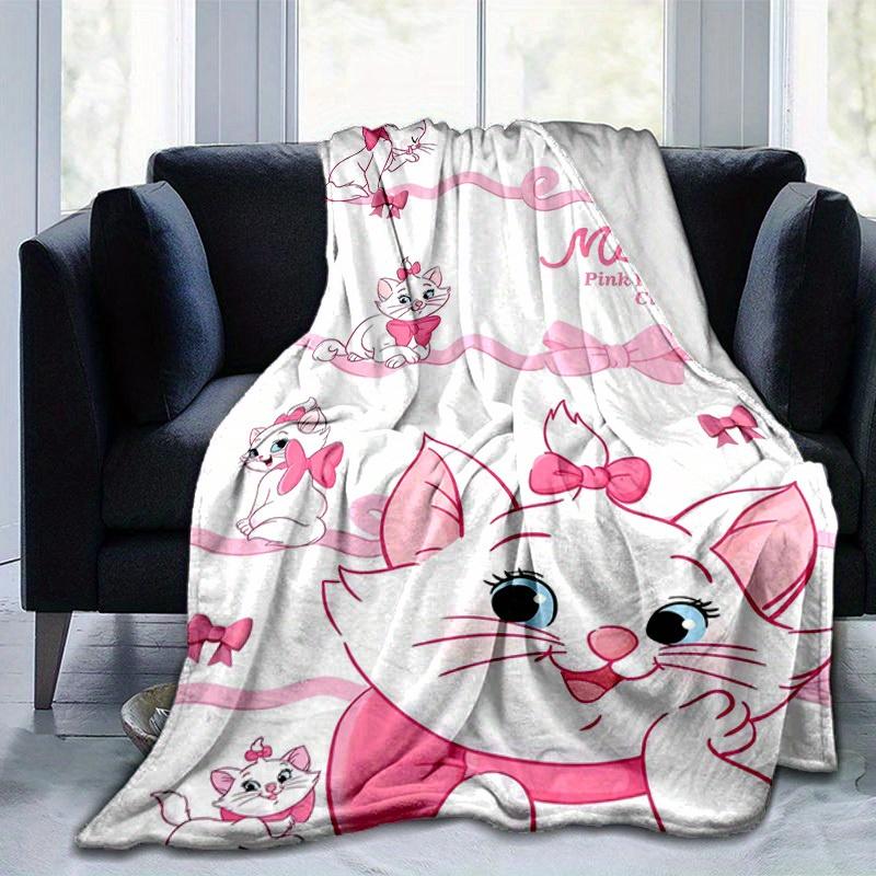 1pc Pink Fantasy Cute Cat Marie Home Decor Blanket, Couch Throw, Outdoor, Gift, Flannel Coverlet, Bedroom, Living Room, Travel
