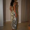 Sexy Sequins Backless Slip Maxi Dress Women Sleeveless Bodycon Hip Package Dresses Summer Party Evening Robe
