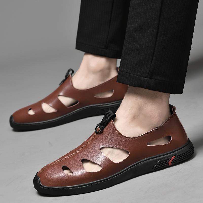 FashionBrand Cow Leather Retro Sandals Men's Summer Shoes Leisure Beach Shoes Male Genuine Leather Slippers Brown Dress Loafers Men