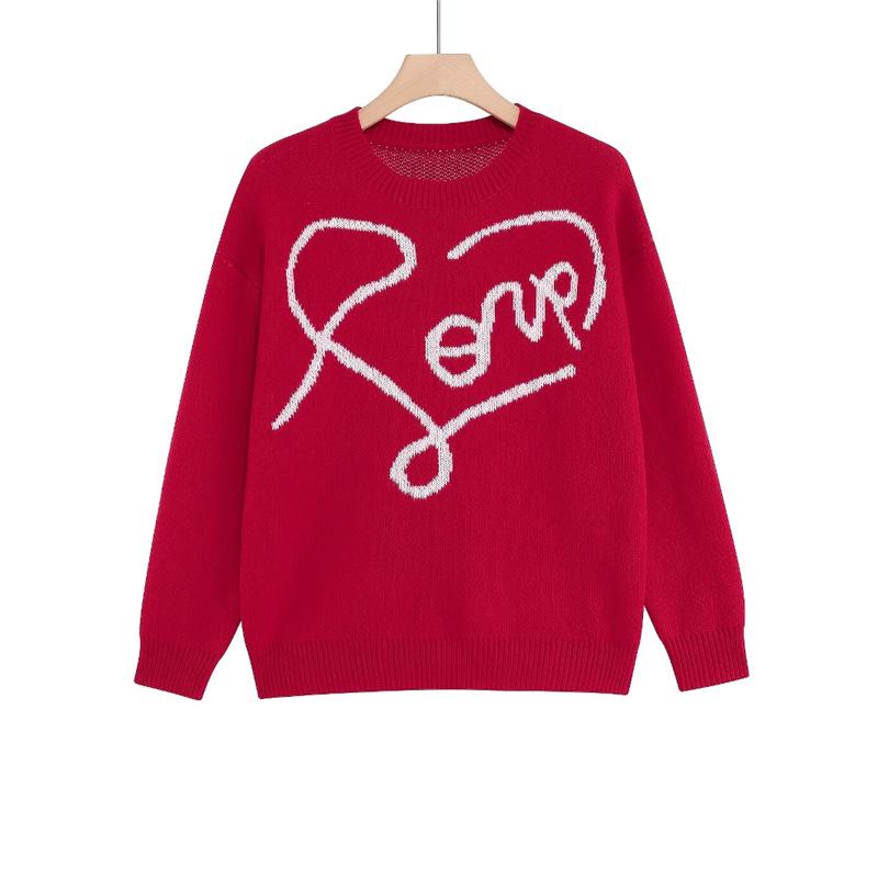 

Women s Plus Size Heart Knit Pullover Sweater - Autumn Winter Collection 1XL brick червоний колір