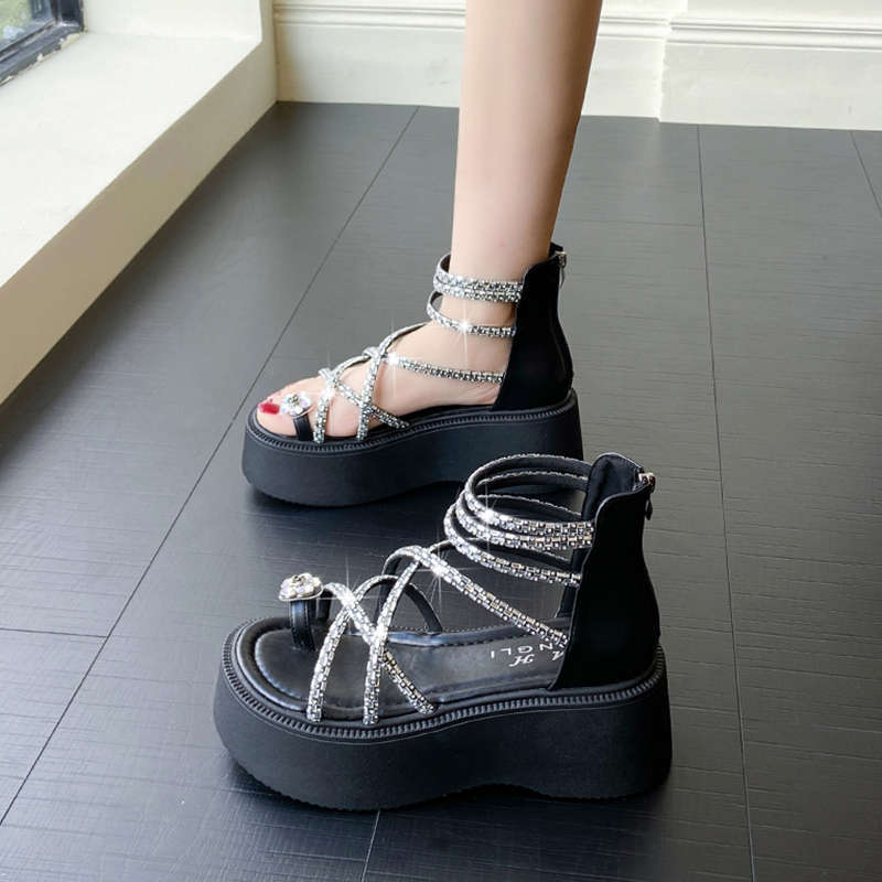 With Skirt Sandals Women's New Summer Super Fire Retro Versatile Small Thick-soled Korean Roman Shoes