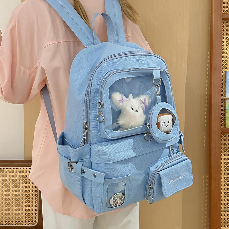 New Cute Transparent Pain Bag Girl's Heart Is High  High School Students' Schoolbags and Large Capacity Backpacks.
