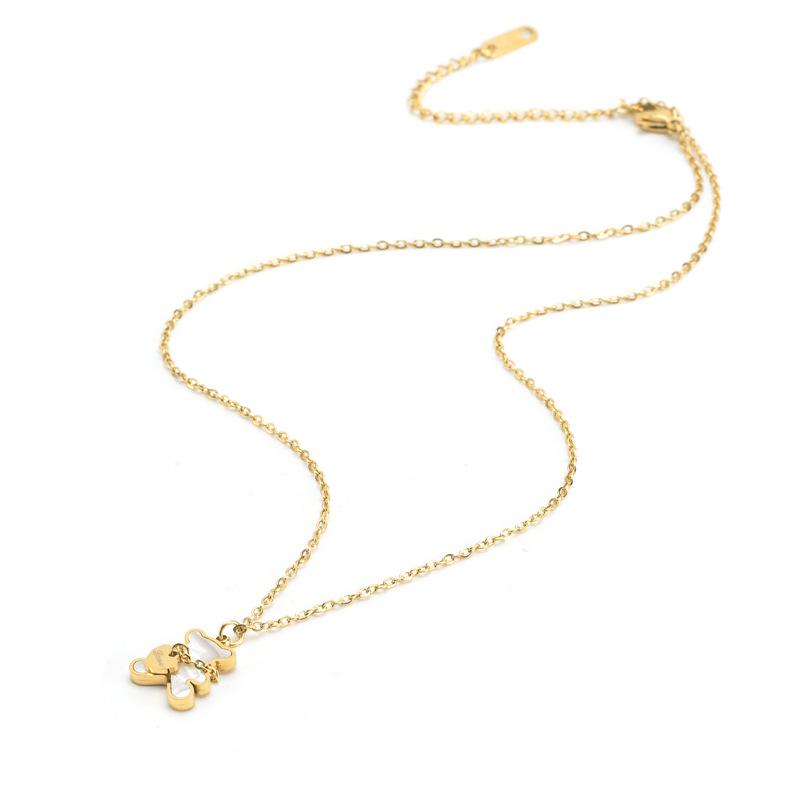 Heart & Bear Gold Necklace and Earrings Set In Stainless Steel