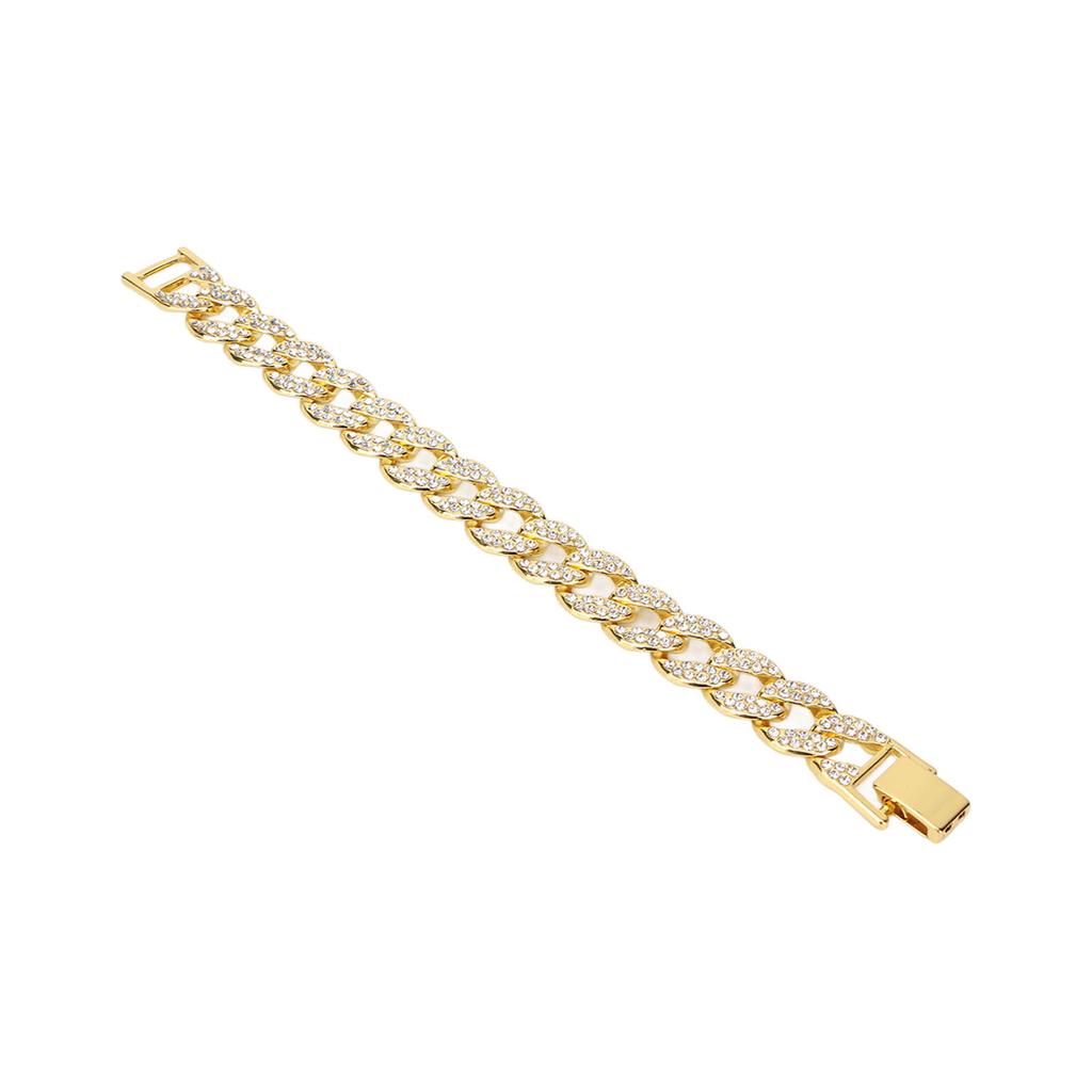 Cuban Bracelet Bling Bling Hip Hop Clasp Chain Diamond Jewelry for Men Women CoupleGold