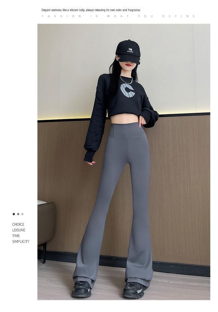 High-Waisted Tummy Control Velvet Flare Pants for Women - Autumn/Winter Fitness & Yoga Style