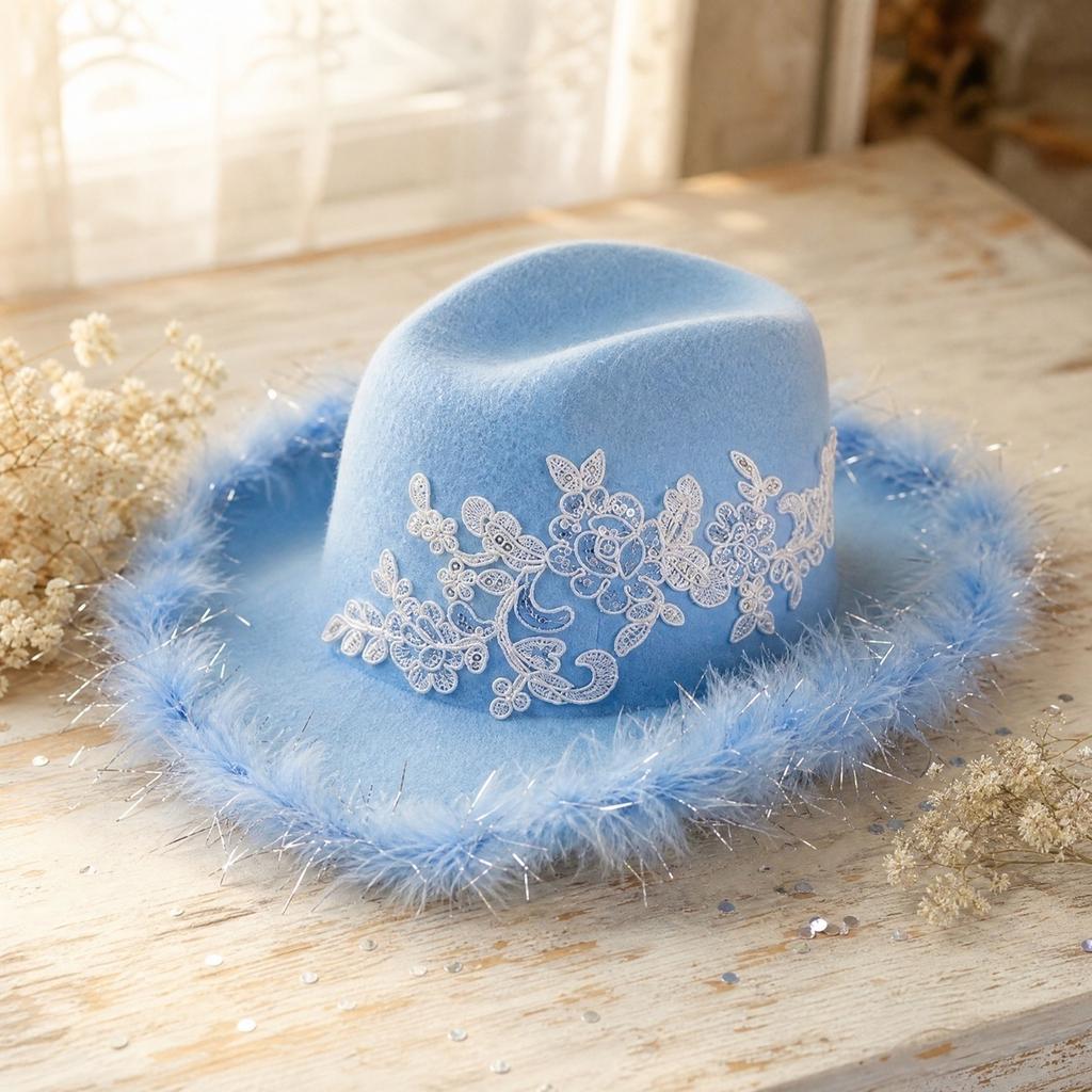 Adult Western Hat with Lace Trim and for Costume Party