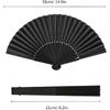 Minelife Tkocisa 2 Pack Bamboo Silk Folding Fan Handheld, Chinese Vintage Retro Fabric Fans, Black Hand Fan for Performance, Dance, Fighting,