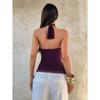 Purple Halter Mesh Ruffled Off Shoulder Sleeveless Sexy Women Casual Top