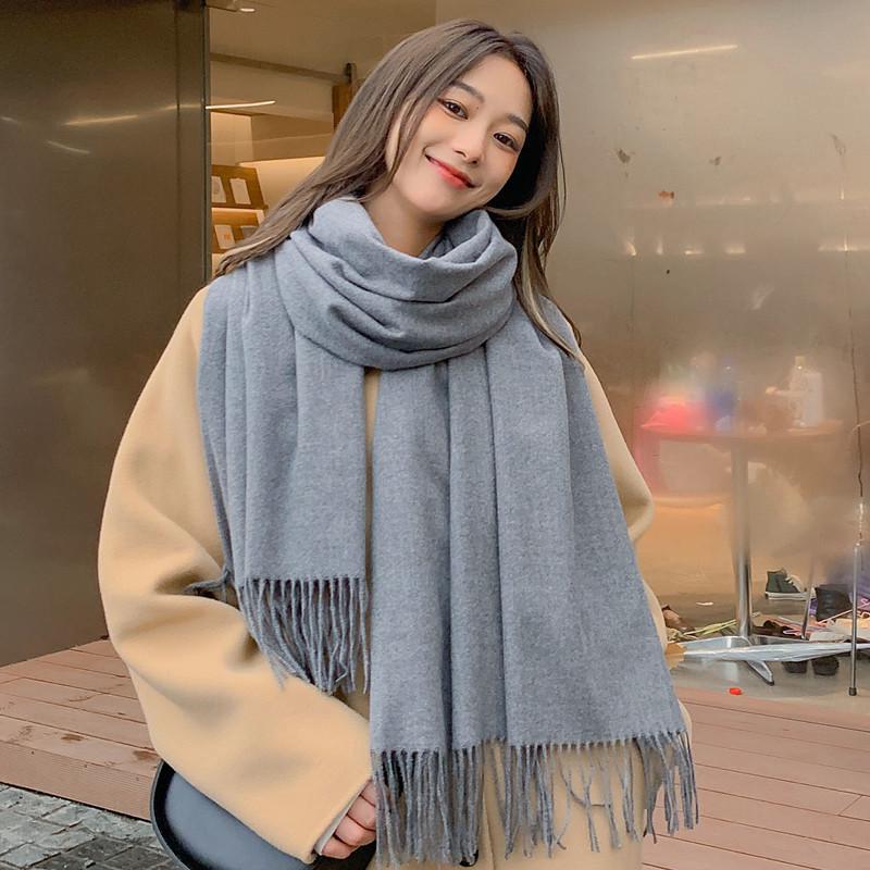 White Cashmere Scarf: Thickened, Solid Color, Versatile for Women & Men, Perfect for Autumn & Winter