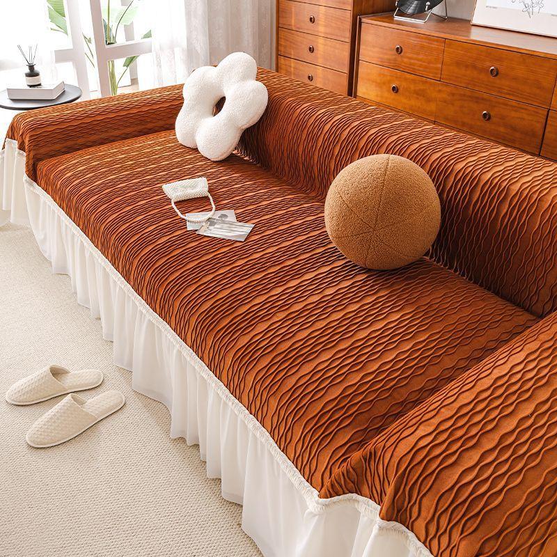 Nude Three-dimensional Dutch Velvet Light Luxury Sofa Towel One-piece Lazy Sofa Cover Cream Style Simple Sofa Cover Blanket