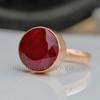 Round Faceted Raw Red Ruby 925 Sterling Silver 18K Matte Finish Rose Gold Ring, Natural Ruby Statement Gift Ring Jewelry