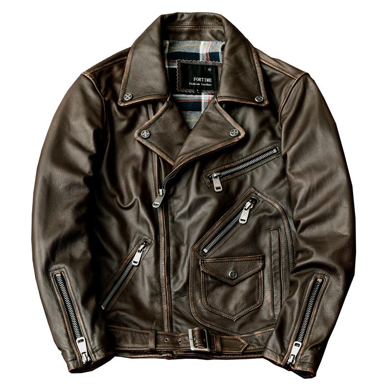 Herren Vintage distressed Echtlederjacke Schwergewicht Biker Mantel Echte Rindsleder Motorradjacke