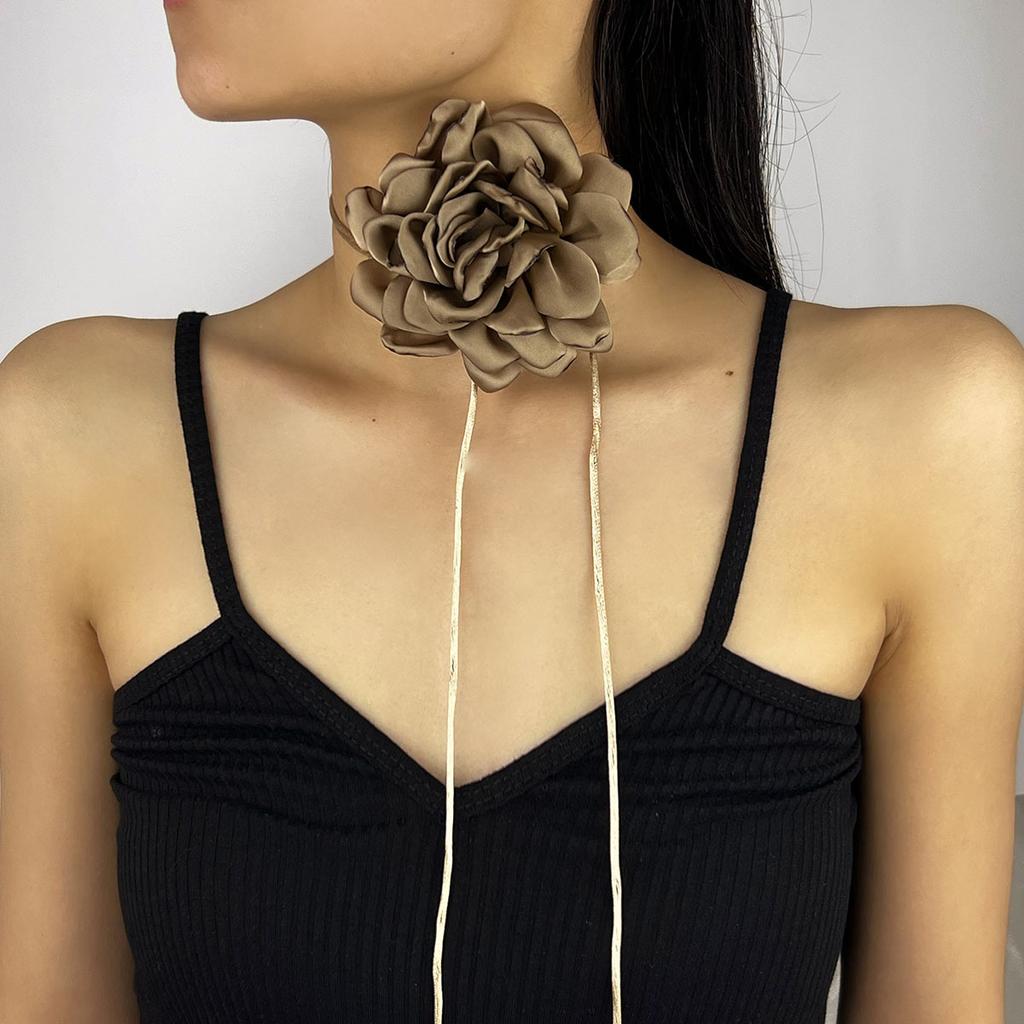 10Cm Satin Rose Necklace Three-Dimensional Adjustable Strap Waist Chain Necklace Dual-Use Jewelry
