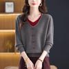 Middle-Aged & Elderly Women's Heart Collar Pullover Sweater: Loose, Short, Plus Size, Fake Two-Piece Wool Base Layer for Autumn/Winter.