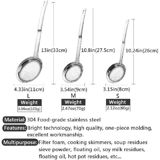 Sieve Fine Mesh Strainer Set Stainless Steel Metal Flat Cooking Skimmer Ladle Colander With Handle Food Strainer Kitchen Tools For Kitchen Baking Oil