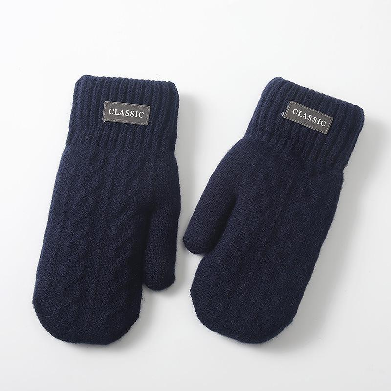 

Мужские осенне-зимние шерстяные перчатки с бархатной подкладкой для улицы, вязаные теплые перчатки с пальцами, утолщенные двухслойные перчатки с ветрозащитой