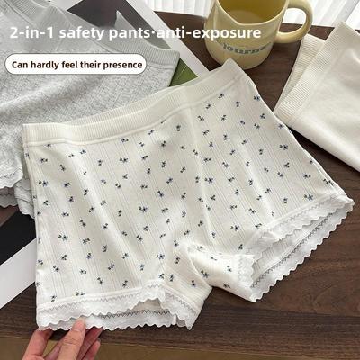 Female Summer Cotton No Trace 10A Antibacterial Anti Go Out of Light Not Roll Edge Boxer Briefs