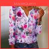 Floral Printed Vneck Long Sleeve Tshirt For Women With Polyester And Spandex For Casual Wear