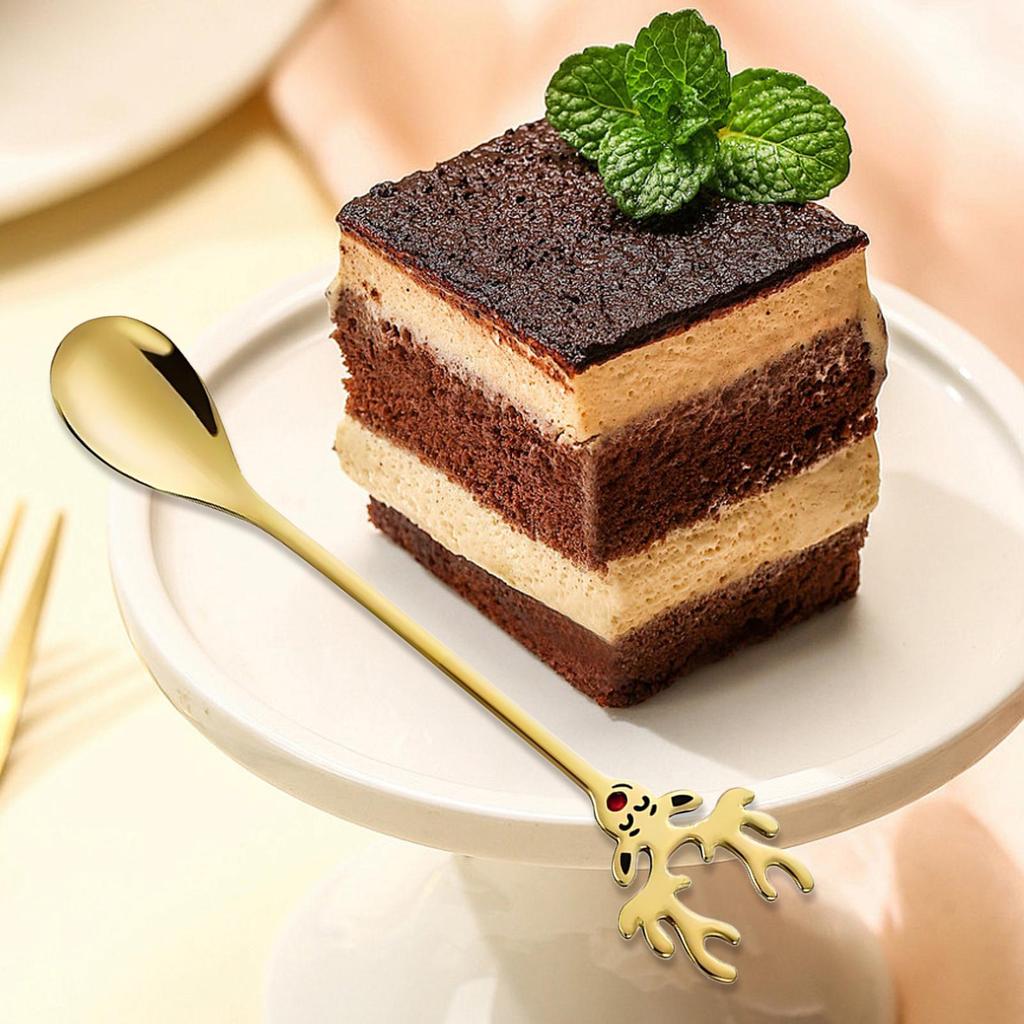 Renne de Noël Cuillère à Café en Acier Inoxydable 304 Cuillères à Mélanger Dessert Thé Belle Vaisselle de Café Accessoires Bar Cuisine Cadeau de Fête