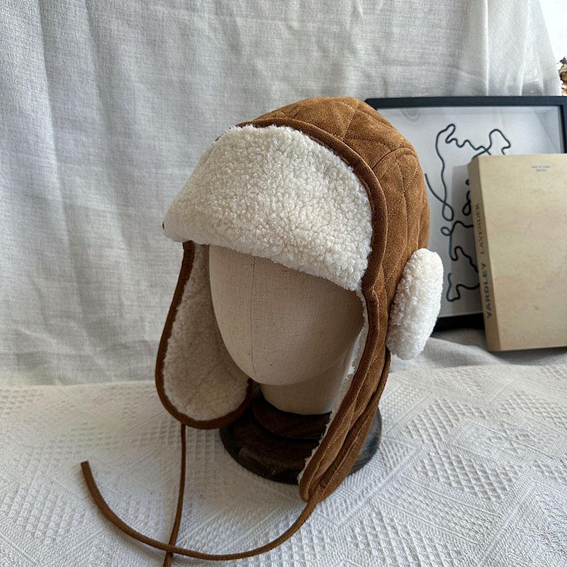 Suede Lei Feng Hat Women's Autumn and Winter Warm and Coldproof Plush Ear Protection Hat Outdoor Cycling Plus Velvet Flying Hats