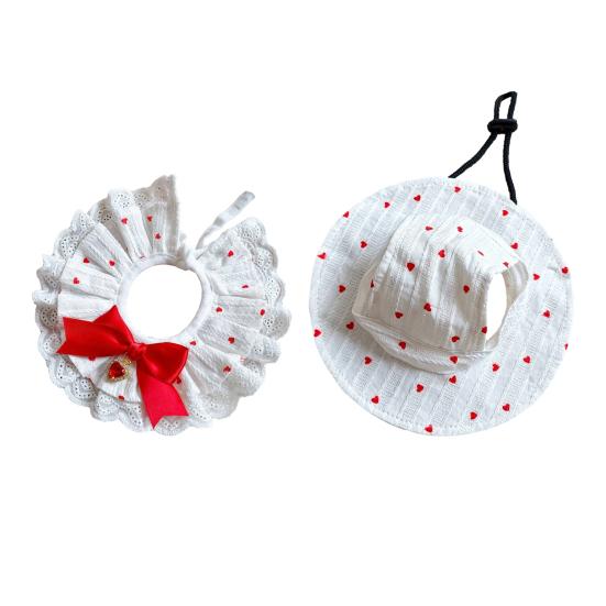 

Cat Costumes Breathable Cotton Adjustable Sun Hat And Scarf Set with Bow Decor Pet Clothes for Party Photography Props 1 Set