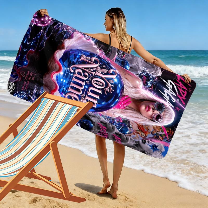 Name Custom Gaga Poster Print Beach Towel, Large Soft Quick Dry Towel for Beach Camping Swimming