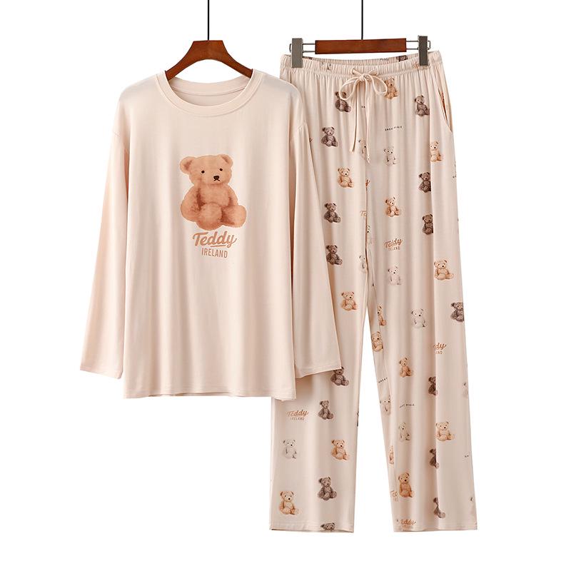 

GP Женская свободная пижама с круглым вырезом и рисунком плюшевого мишки из мультфильма — топ с длинными рукавами и брюки на весну, осень и зиму 2024 года. One Size (80-145 jin)