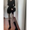 Autumn Spring Long Sleeve Black Bodycon Skirt Dress for Mature Women - Waist Slimming, Tight Fit