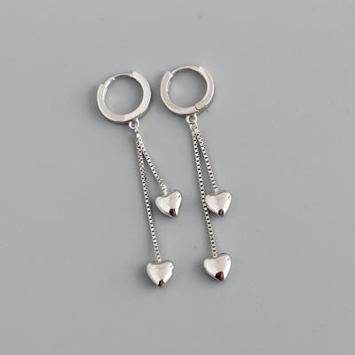 925 Sterling Zilveren Kwastje Box Chain Hart Charm Drop Earring Voor Vrouwen Meisjes Bruiloft Elegante Mode-sieraden Eh235