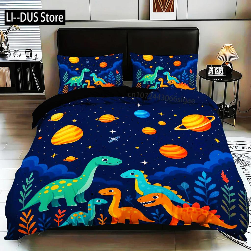 Comforter 3Pcs Cartoon Dinosaur Pattern Printed Bedding Set 1* +2* Suitable For King Bed Single Bed For All Seasons