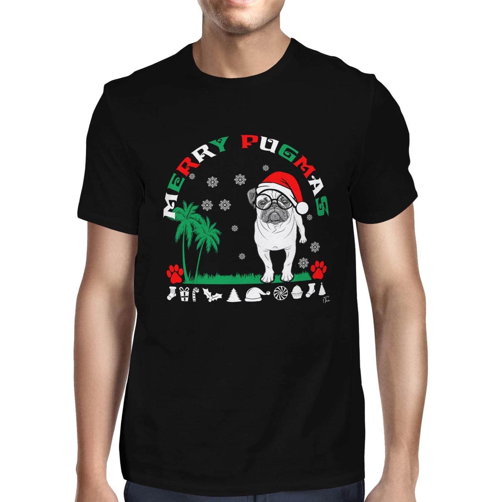 1Tee Mens Merry Pugmas Christmas T-Shirt XS