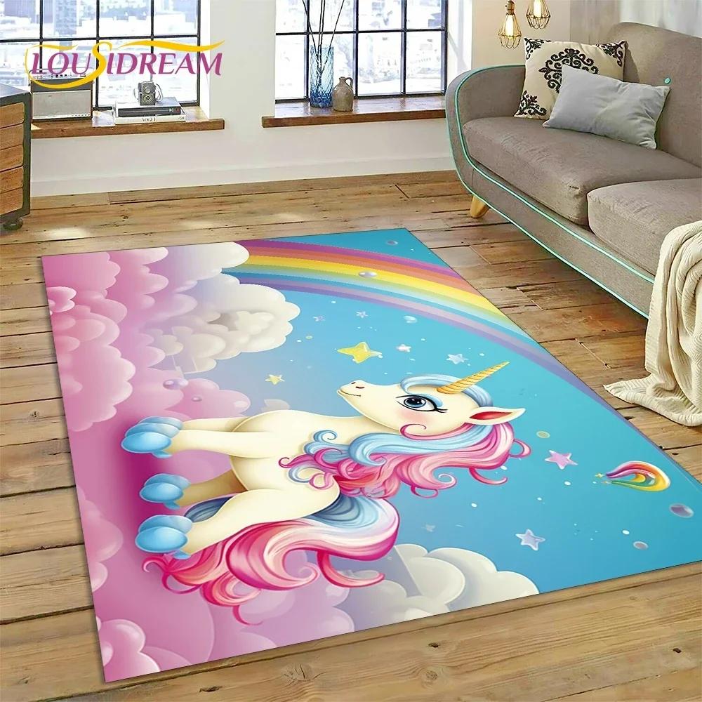 3D Cute Dream Unicorn Cartoon Girl Carpet Rug for Bedroom Living Room Home Sofa Decoration,Children Game Large Decor Floor Mat