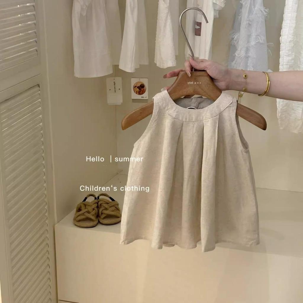 Ropa Infantil de Verano Estilo Coreano para Niñas: Conjunto de dos piezas de top sin mangas de color liso y shorts para niños pequeños y niños pequeños