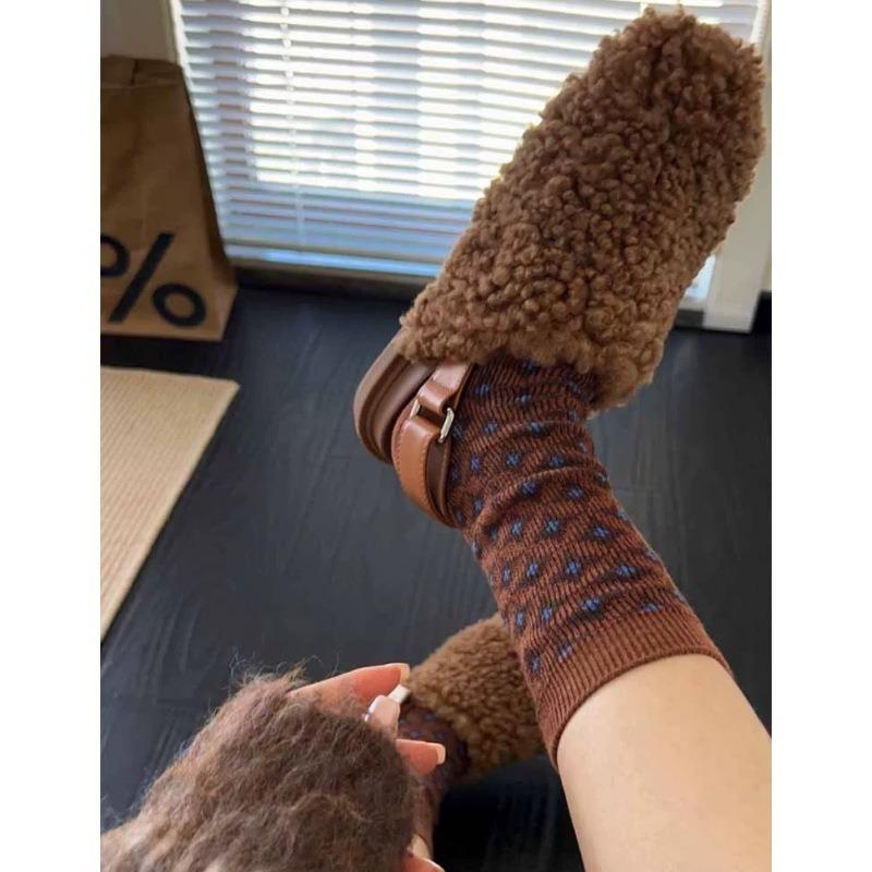 Retro Artistic Style Women's Mid-calf Socks, Double-needle Double-lane Mid-calf Socks