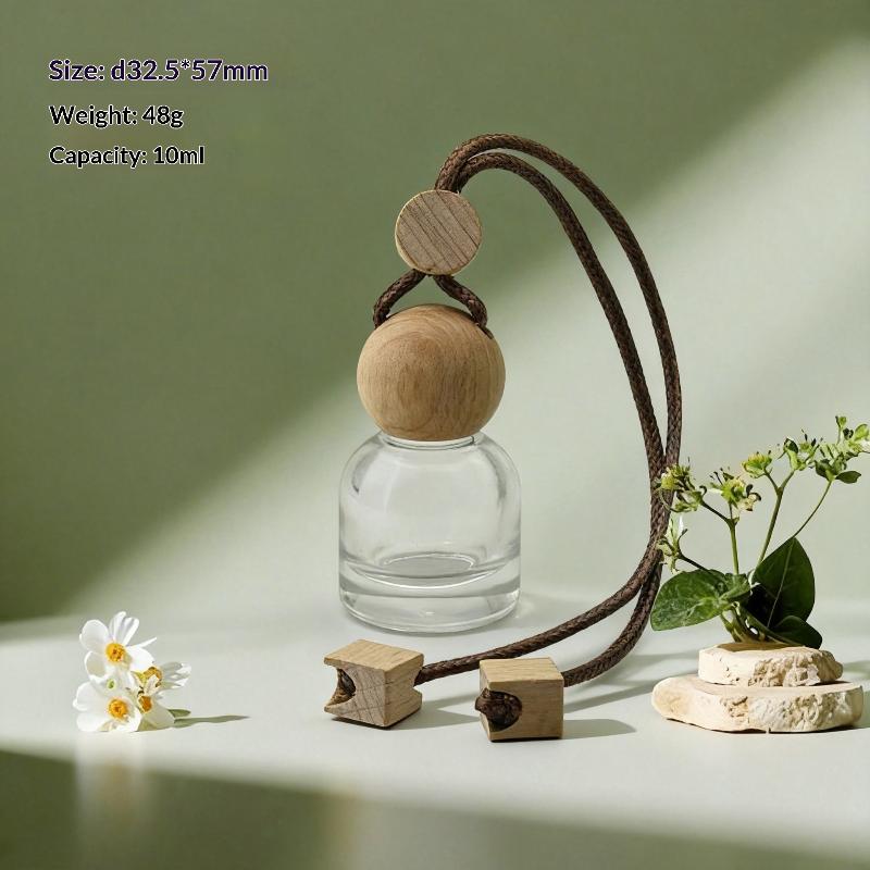 

1Pcs Perfume Glass Bottle Empty Car Air Freshener Pendant With Wooden Caps Refillable Car Essential Oil Diffuser Bottle A1