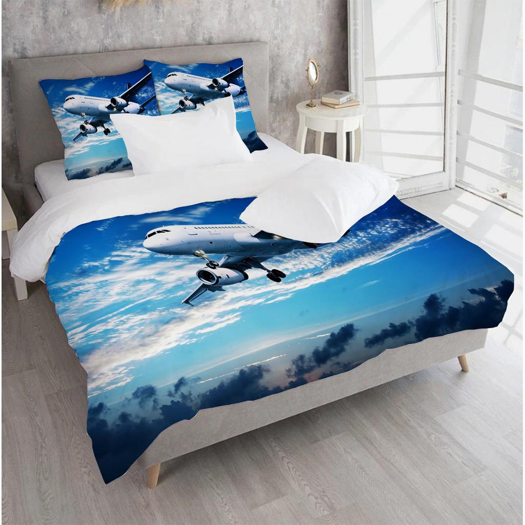 סט מצעים למטוס בהדפסה תלת-ממדית, 2/3 חלקים: כולל 1/2/3 ציפיות ו-1 יח' כיסוי שמיכה (בלי מילוי) - מַתְאִים