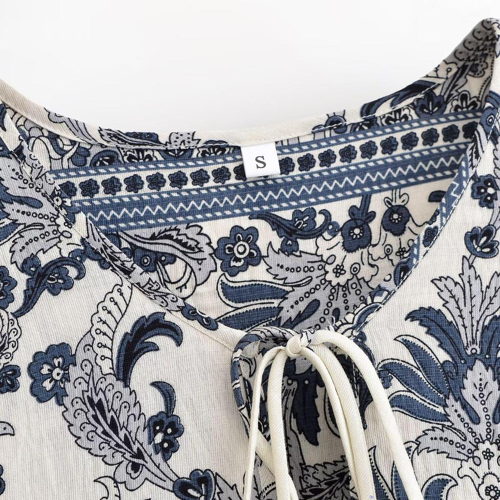 2026 Spring European & American Style Women's Bohemian Tassel Print Loose Dress