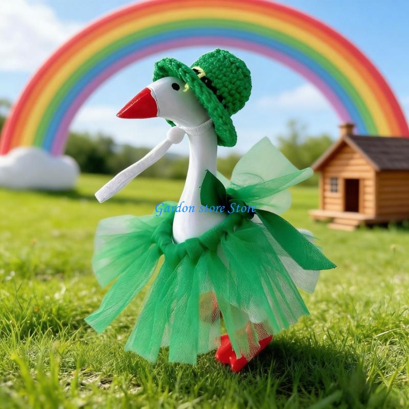 B0KB Irish Festival Geese Outfit with Hat For Porch Animal Figurine Irish Festival