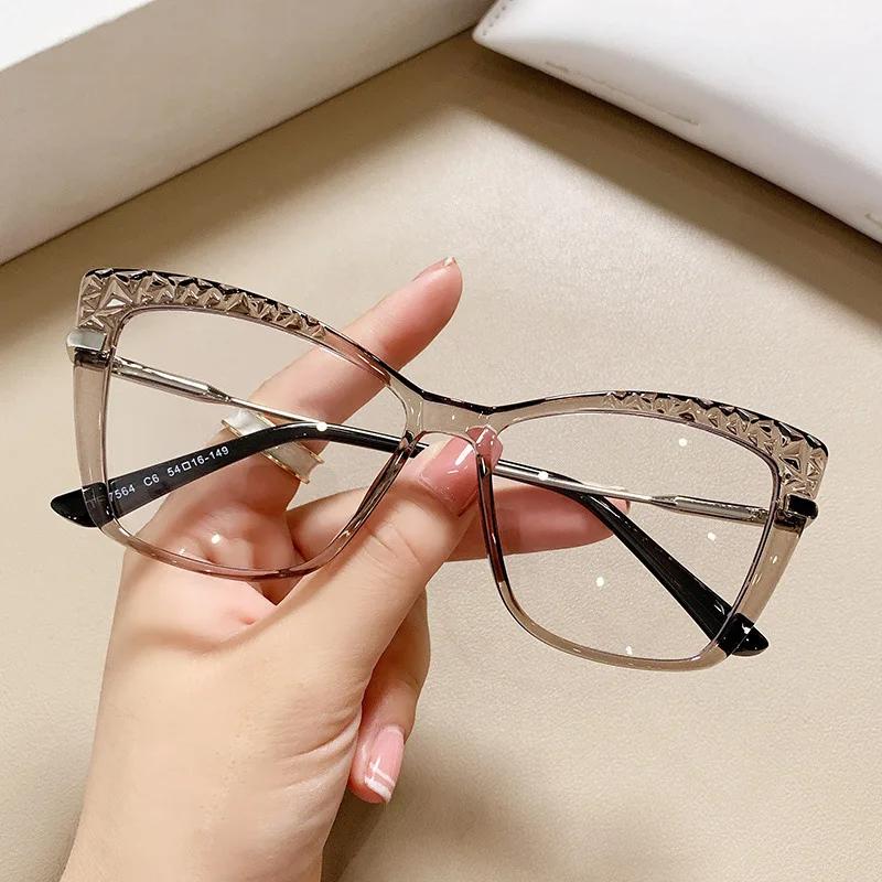 New Fashion Cat Eye Anti Blue Light Glasses Women TR90 Computer Eyeglasses Crystal Cut Frame