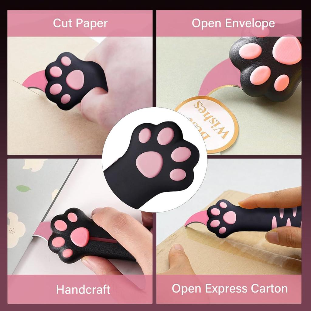 Cat Paw Box Cutter, SKRMISDA Retractable Cat Claw Cutter, Portable Cute Paper Cutter, Carton Sealing Tape Opener for Women, Safe Unpacking Tool for