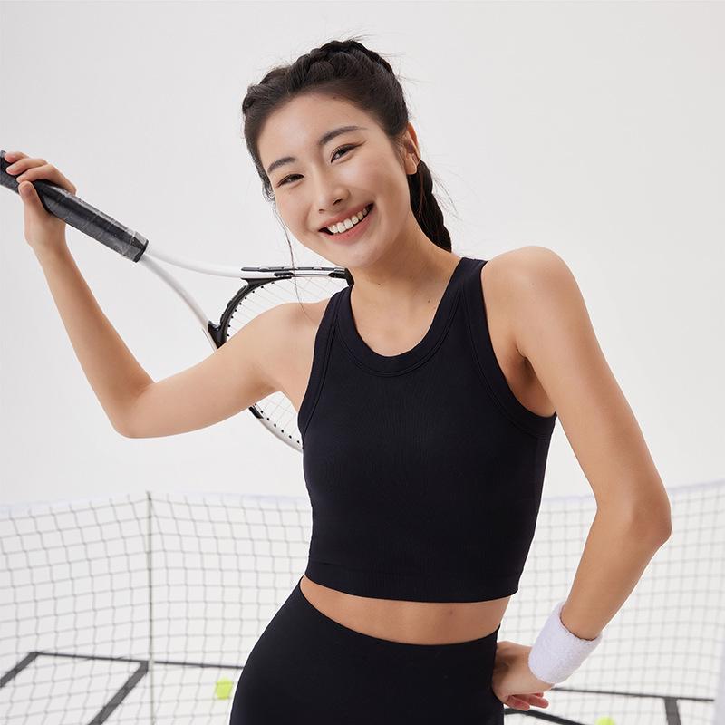 

Стильний спортивний бюстгальтер з лайкри з нагрудними подушечками: Бежева майка на бретелях для йоги та фітнесу Large чорний