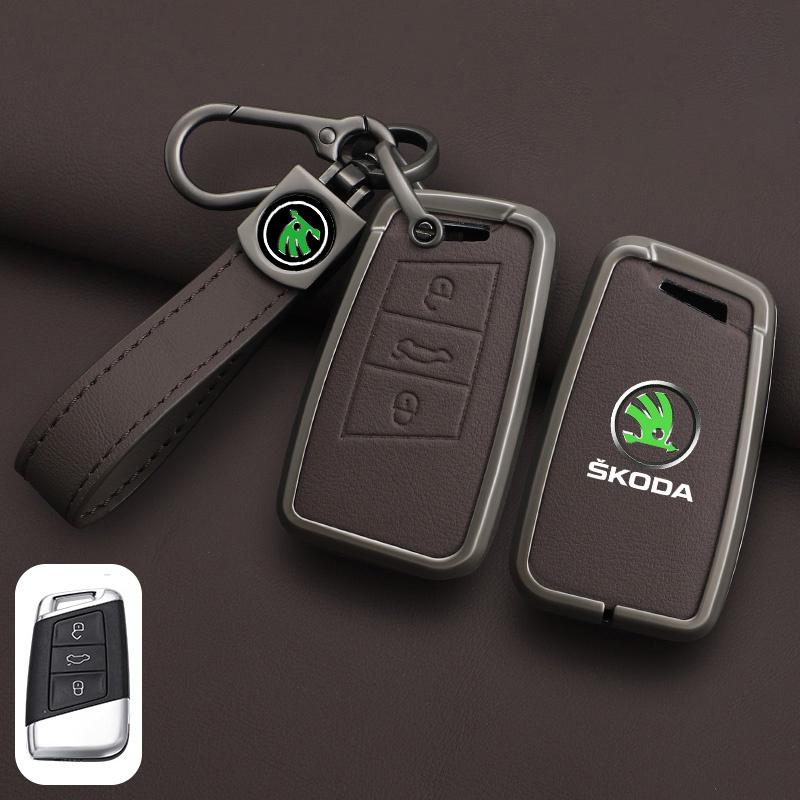 Leather Car Remote Key Case Full Cover Protector Holder Shell Fob For Skoda Superb A7 Kodiaq Octavia A7 A8 Keychain Accessories HJ1