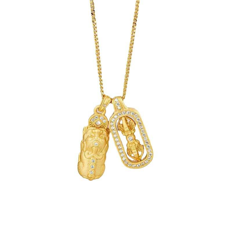 Gold Pixiu Vajra Halskette: Diamantanhänger, mehrreihige Schlüsselbein-Kette für Freundin, Wei Xue Stil.