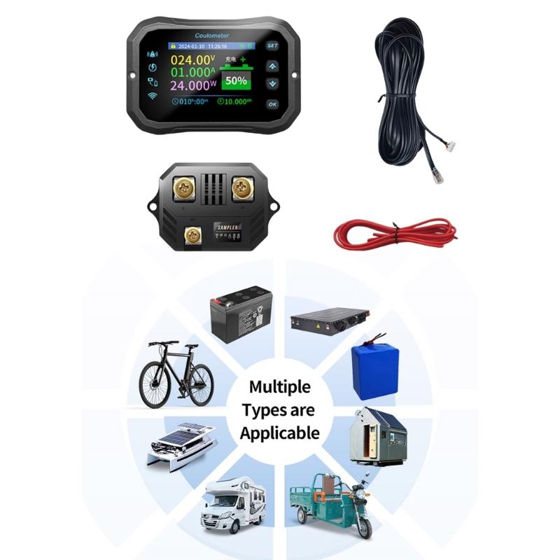 1 Set Battery Coulomb Counter Power Volt Ammeter for Lithium Batteries with Intelligent Safe Features Cable Included